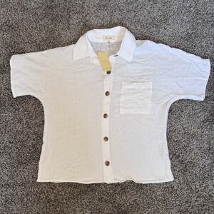 NWT Love Notes White Cotton Gauzy Collared Button Front Shirt Women's Size Small